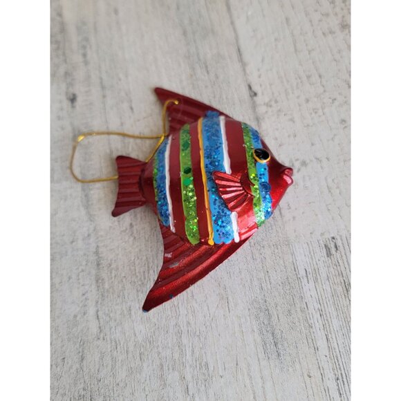 Unique red striped angel fish glitter ornament Xmas ocean sea - Picture 5 of 7